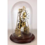 20th century brass skeleton clock with pierced silvered Roman chapter ring and single fusee