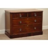 Victorian mahogany chest, two short and two long drawers with glass handles, on a plinth base,