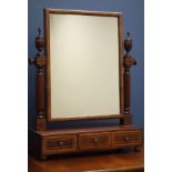 19th century inlaid mahogany toilet mirror, upright plate on fluted supports,