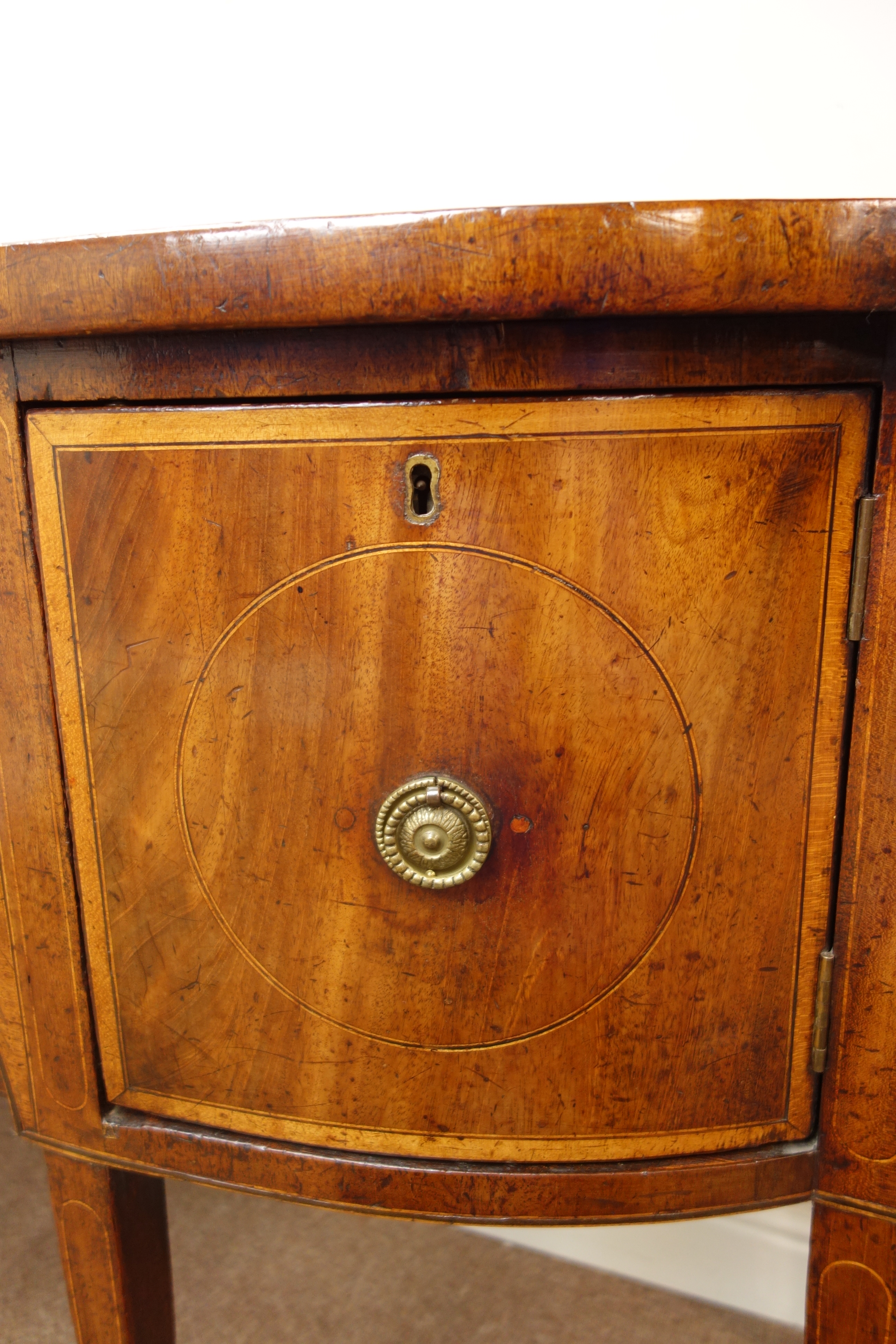 Small Regency satinwood cross banded mahogany bow break front sideboard, - Image 2 of 2