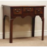 Georgian walnut lowboy, moulded rectangular top, three drawers, shaped apron, hipped legs, W76cm,