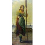 G Lenz (Continental late 19th century): Fisher Girl on the Beach,