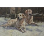 John Trickett (British 1952-): Golden Retrievers in Winter Landscape,