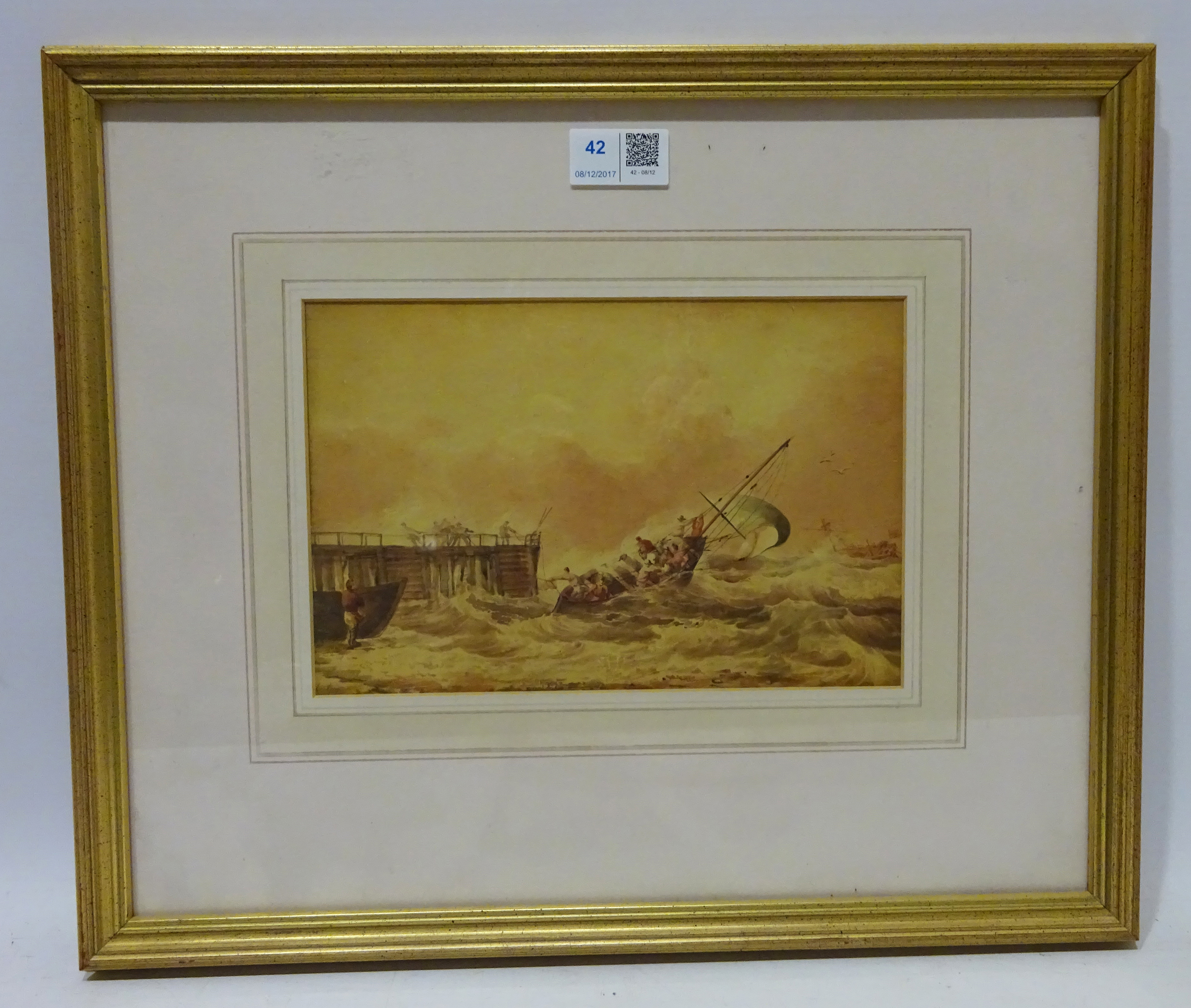 John Cantiloe Joy (British 1806-1866): Lifeboat setting Sail, watercolour signed 15. - Image 2 of 2