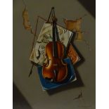 Pier Luigi Cesarini (Italian 1933-2006): Still Life with Violin - trompe l'oeil,