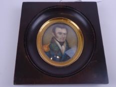 Head & shoulder miniature oval portrait of a Regency Naval Officer, watercolour on ivory,