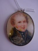 Head & shoulder miniature oval portrait of a Regency Officer, watercolour on ivory,