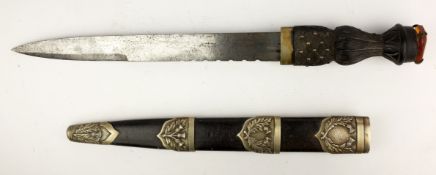 20th century skean dhu with 30cm scallop back part double edge steel blade,