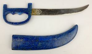 Middle Eastern Lapis Lazuli mounted dagger and scabbard 29cm overall Condition Report