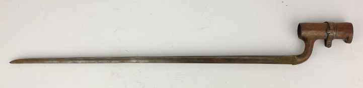 19th century socket bayonet with triangular section blade, engraved with Indian letters,