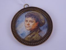 A Young Soldier, miniature watercolour head & shoulder portrait by Elizabeth Brockbank,