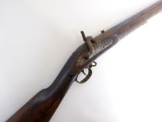 19th century 7 bore percussion gun, converted from flintlock, 90cm (35.