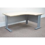 (SKT10103) Right hand light oak office corner desk with cable tidy and modesty panels, W160cm,