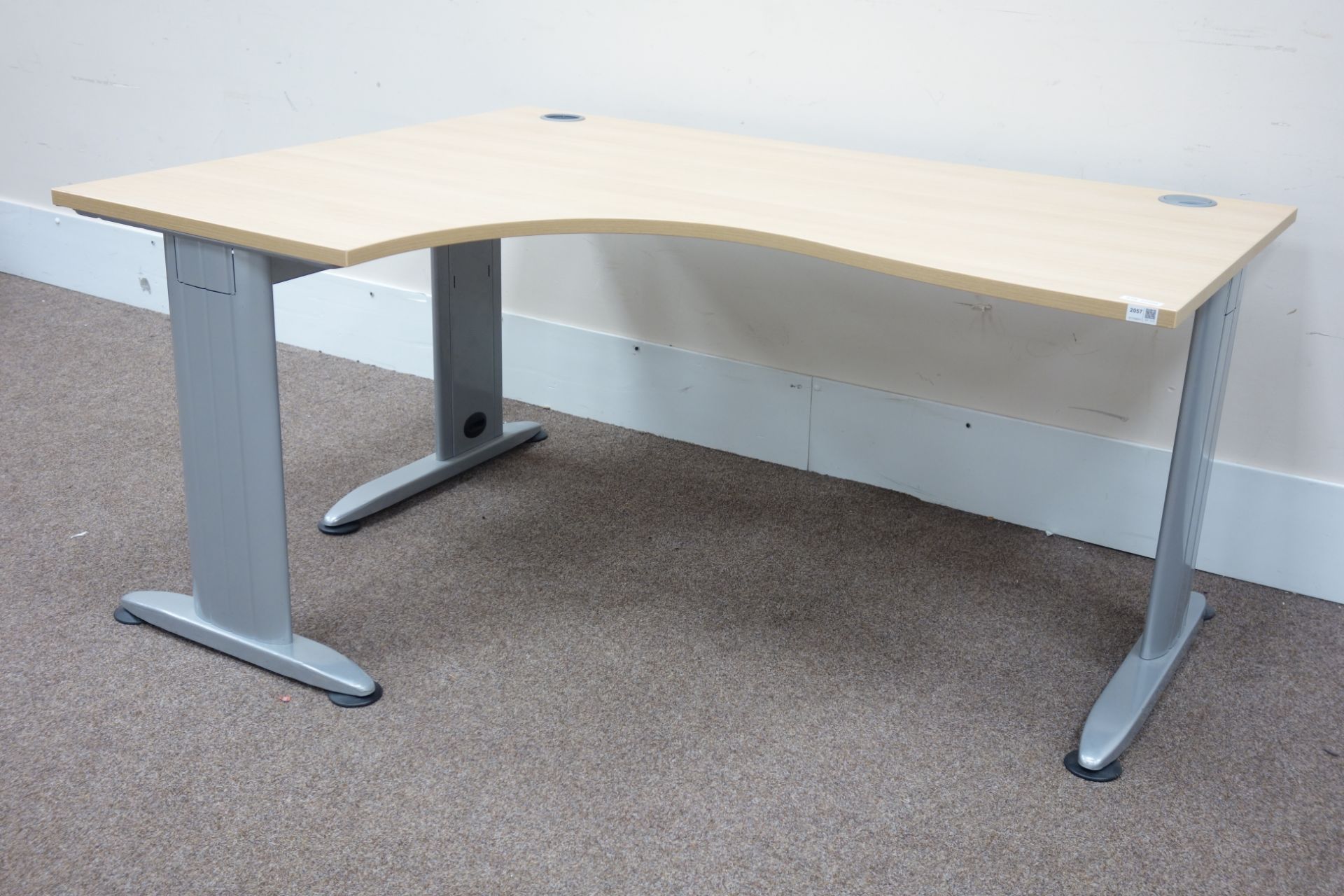 (SKT10102) Left hand light oak office corner desk with cable tidy, W160cm, D120cm (max),