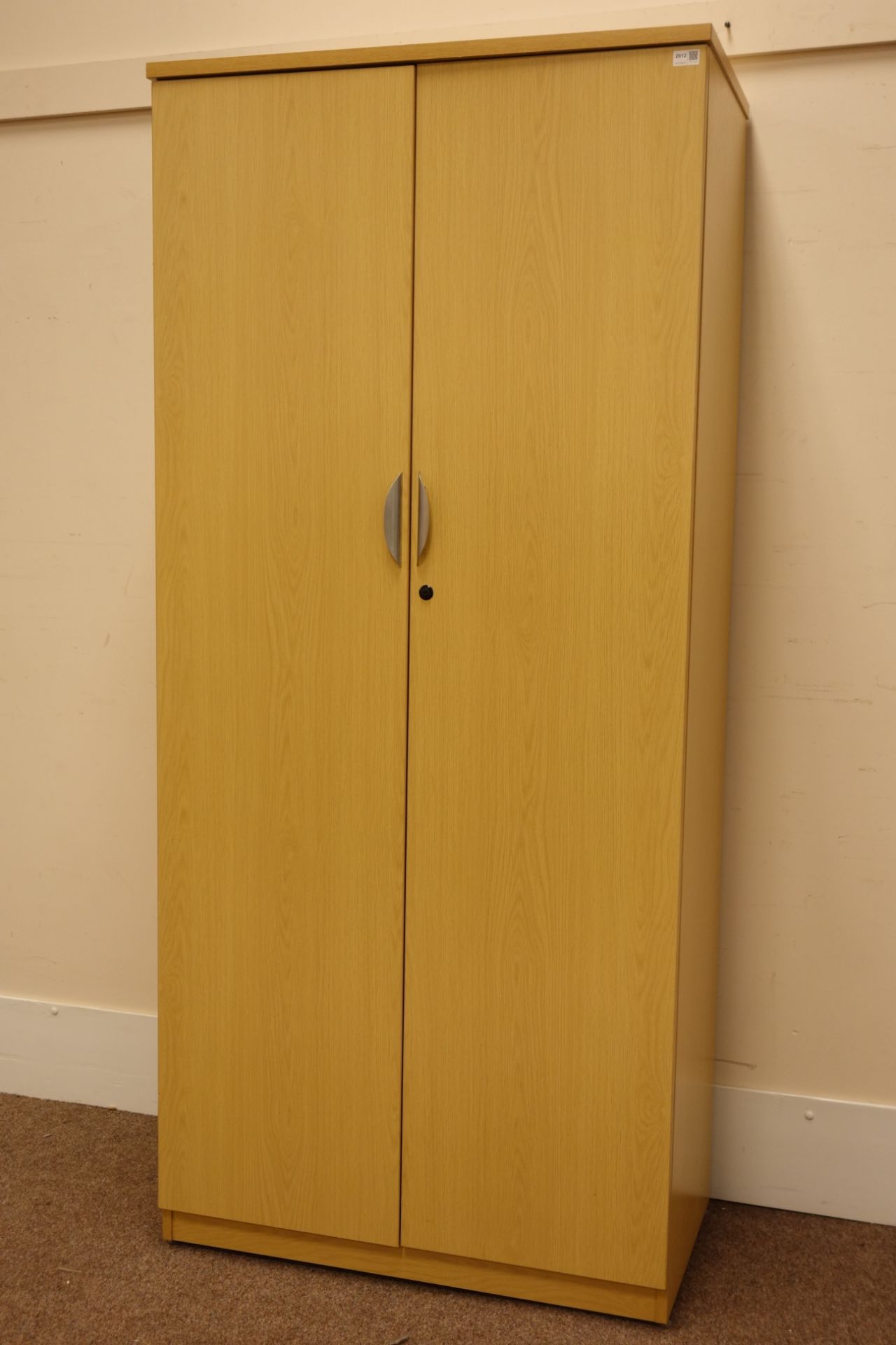 (STK10106) Large light oak finish lockable two door office storage cabinet fitted with adjustable