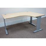(SKT10102) Right hand light oak office corner desk with cable tidy, W160cm, D120cm (max),