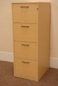 Light wood four drawer lockable filing cabinet with key, W48cm, H136cm,
