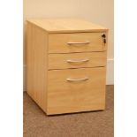 Light oak finish three drawer office pedestal chest, W44cm, H59cm,