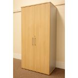 (STK10108) Large deep light oak finish lockable two door office uniform/storage cabinet fitted with