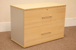 Light oak finish lockable finish two drawer hanging filling chest, W100cm, H72cm,