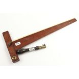 An unusual adjustable mahogany T square by STANLEY London also marked 810 Stanley Howard and a pad