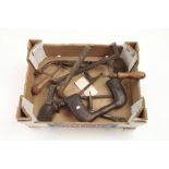 A chairmakers brace and two crate hammers etc G-