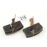 A pair of miniature H&R planes 21/2"x 1/2" one with ebony wedge the other boxwood G+