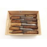 Five mortice chisels by FENTON & MARSDEN and seven others
