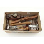 A box of tools inc engineers scribing block and drill,