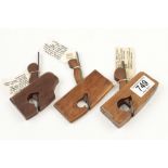 Three miniature compass round or rebate planes G