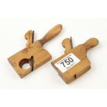 Two miniature tailed boxwood planes one with glued repair G