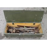 A pine box with few tools