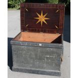 A cabinet makers lockable pine tool chest 39"x 27"x 27" lid inlaid with satinwood star and