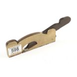 A steel soled brass skew mouth rebate plane 6" x 1/2" with rosewood wedge,