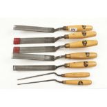 A set of seven cranked gouges by MARPLES 1/4" to 1 1/4" with boxwood handles G+