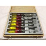 A set of 6 RECORD/MARPLES bevel edge chisels with plastic handles,