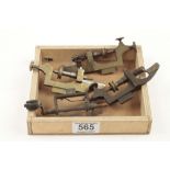 A watchmakers main spring winder (pitted) and three small jewelers lathes G+