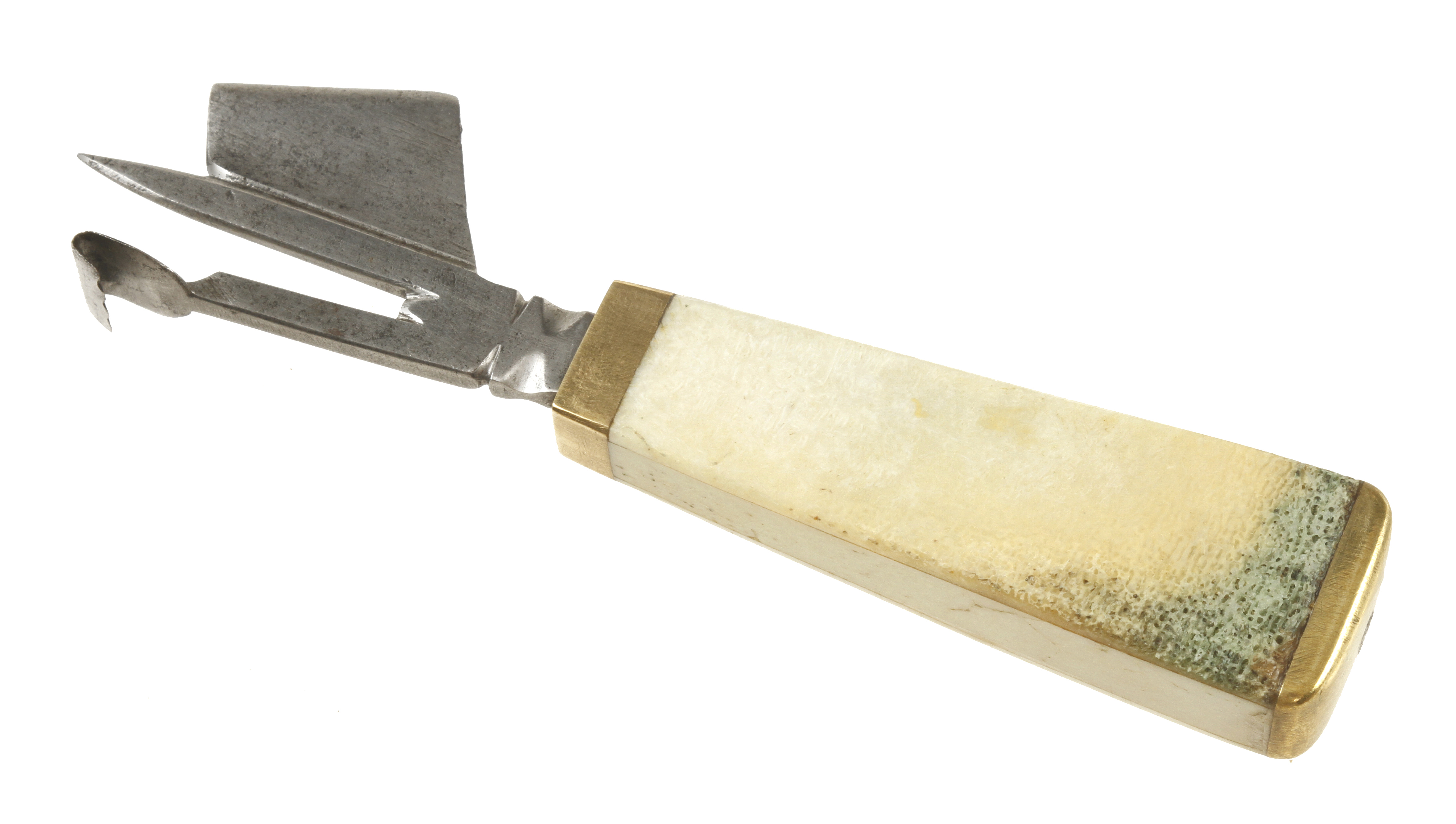 A 19c French rouanne or race knife with extremely rare walrus ivory handle with brass decoration - Image 2 of 2