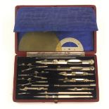 A fine quality complete German silver drawing set in orig fitted case G++