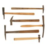 Six assorted upholsterers and other hammers G