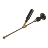 A small archimedian drill with brass fittings and 4 bits in ebonised handle G+