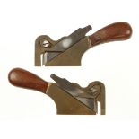 A quality pair of brass L & R side rebate planes with mahogany handles G+