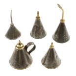 Five different small conical oilcans G+