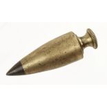 An unusual 5" brass plumb bob with knurled decoration to the screw and to the top of the bob G