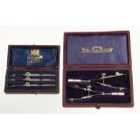 Two different spring bow sets by STANLEY with ivory finials and ELLIOTT Bros in orig fitted cases F