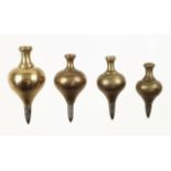 Four brass plumb bobs by PRESTON Nos 1,2,