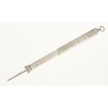 An unusual German propelling pencil in hallmarked silver with 12cm scaled rule to one side G+