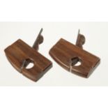 A pair of miniature lignum vitae compassed hollow and round planes 2 1/2" x 3/8" F