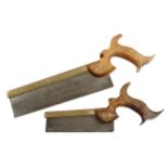 Two brass back d/t saws by HOLTZAPFFEL & Co 6" and 9 1/2" with rosewood and beech handles,