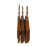 A part set of 3 short skew mouth rounds 7" long by T TURNER Sheffield,